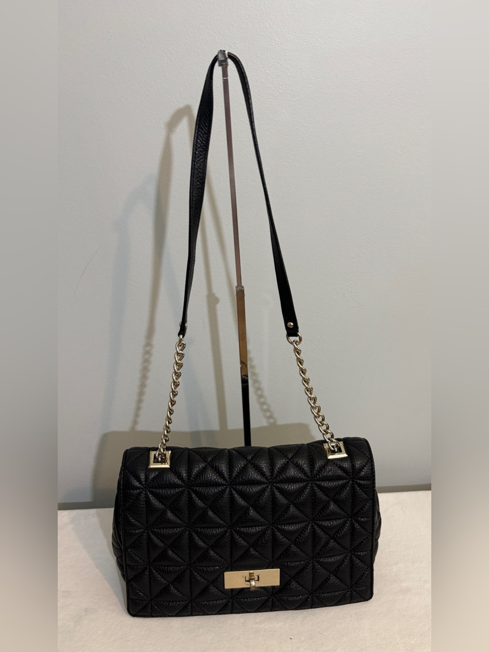 kate spade Delaney Black Quilted Leather Chain Shoulder Bag with Gold Hardware - Picture 4 of 16